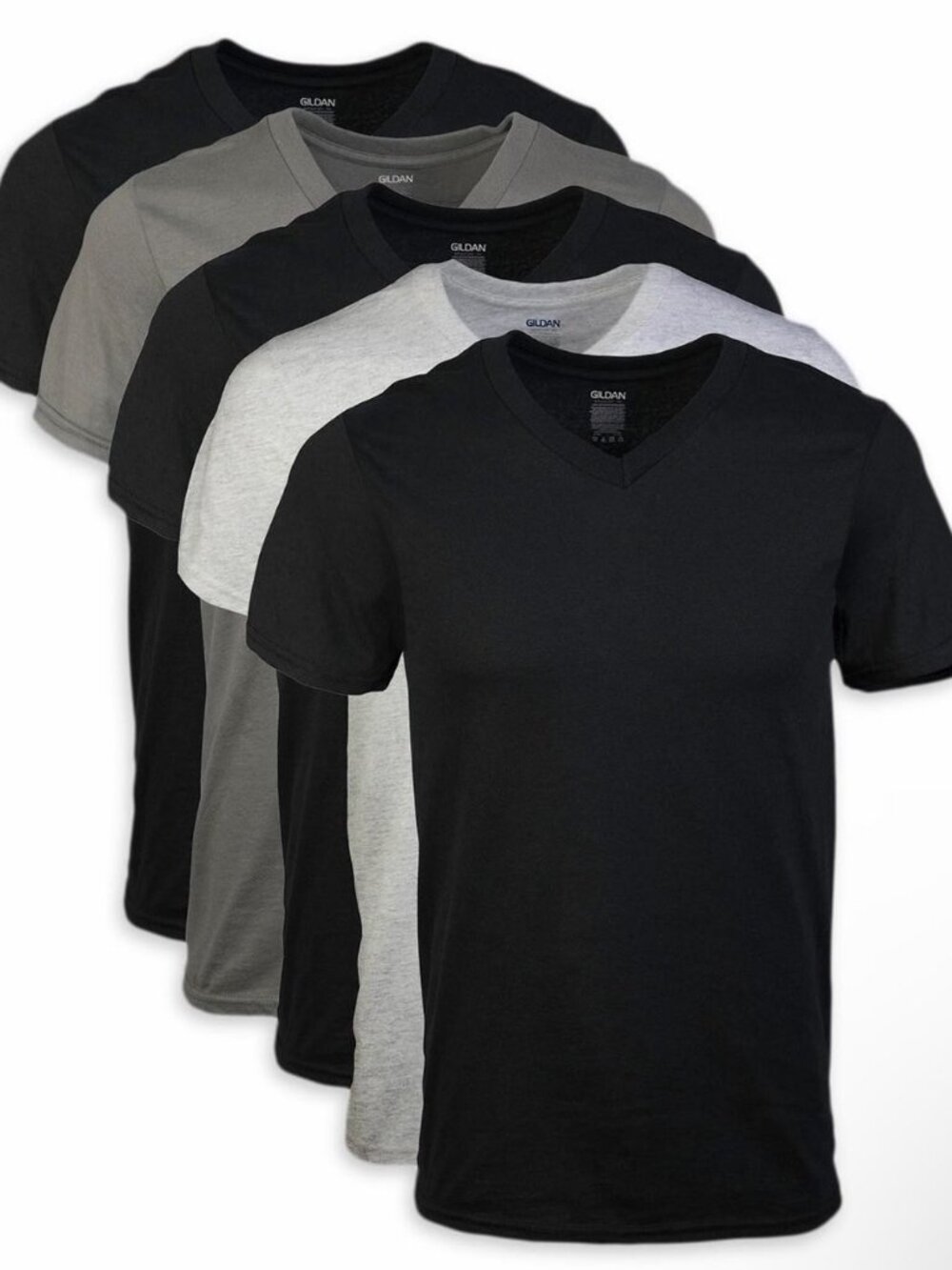 Gildan Men's V-Neck T-Shirts 5-Pack Assorted Black & Gray Undershirts